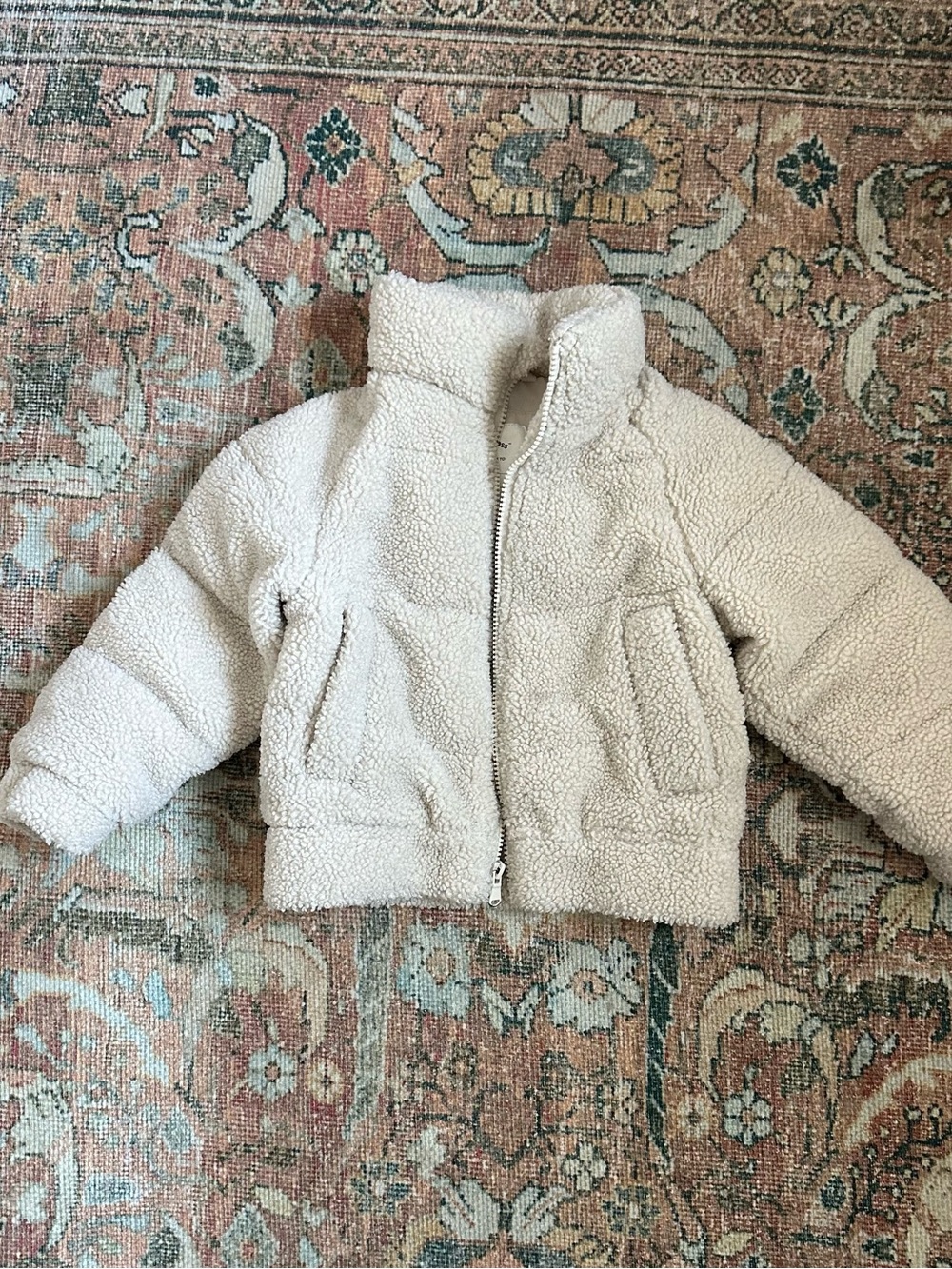 art class Cream Sherpa Puffer Jacket for Kids
